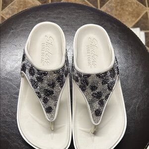 Skechers Women's Black and Silver Beaded Sandals